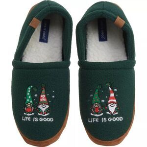 Women’s Life Is Good Christmas Gnomes Slippers fleece Clog Green SIZE 6 new